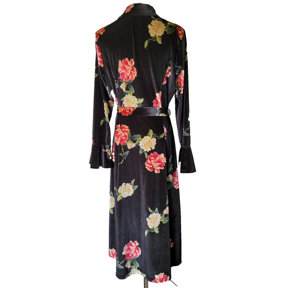 Black Velvet Floral Robe Housecoat Womens M Whimsygoth Dark Fairy Kate & Mallory - Picture 6 of 11